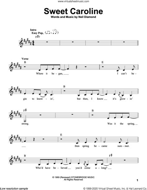 Sweet Caroline Sheet Music For Voice Solo Pdf