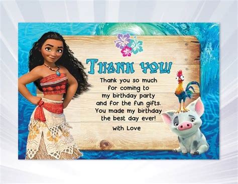 Moana Thank You Card Heihei Thank You Card Moana Party Moana