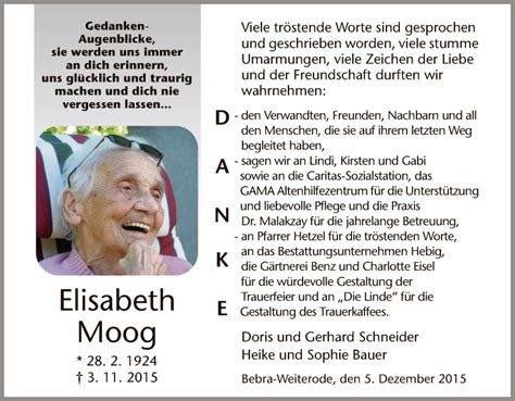 Traueranzeigen Von Elisabeth Moog Trauer Hna De