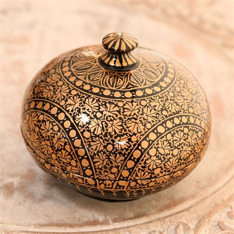 Round Hand Painted Papier Mache Box 4 Inch Kashmir Distinction Novica