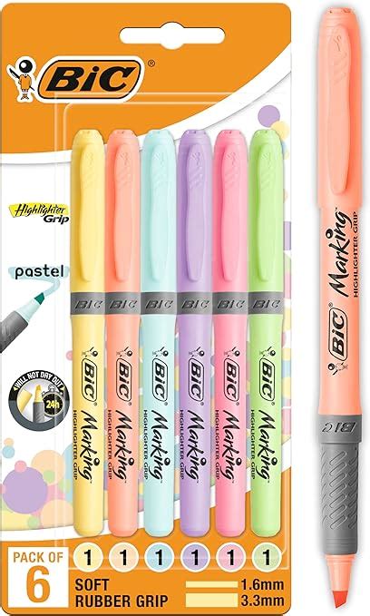 Bic Highlighter Grip Pastel Highlighter Pens With Adjustable Chisel