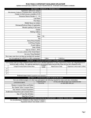 Fillable Online Comal Agrilife 2015 TEXAS 4H OPPORTUNITY SCHOLARSHIP