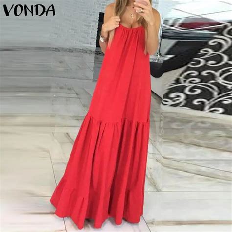 Vonda Bohemian Dress Women 2019 Summer Sexy Sleeveless Spaghetti Strap