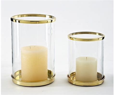 Classic Hurricanes Brass Plated Candle Holders Glass Flameless Candle