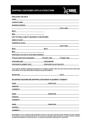 Fillable Online Hume Vic Gov Shipping Container Application Form Hume