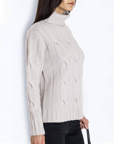 Ladies Pure Cashmere Cable Knit Polo Neck Jumper Maisoncashmere