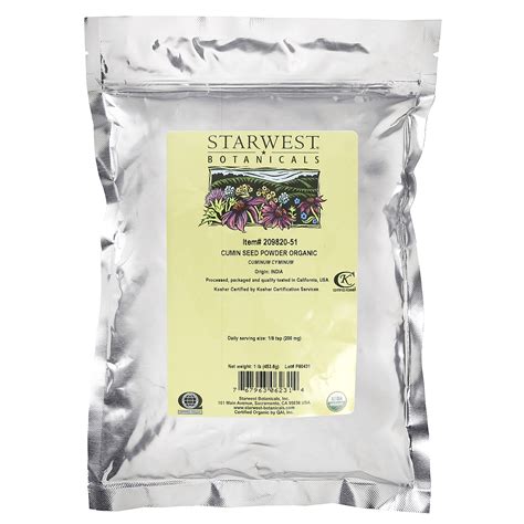 Starwest Botanicals Organic Cumin Seed Powder 1 Lb 453 6 G