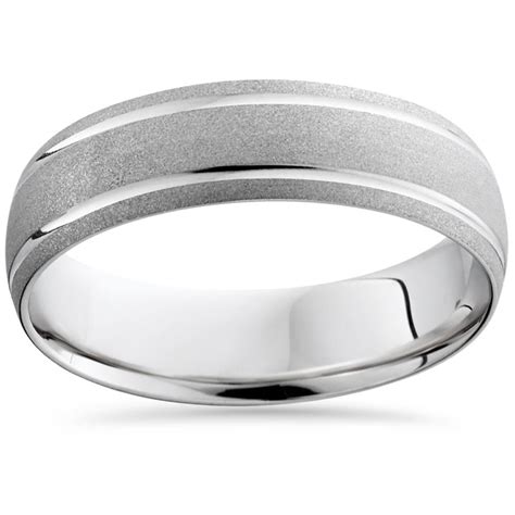 Mens 10K White Gold Comfort Sandblast Finish Wedding Band