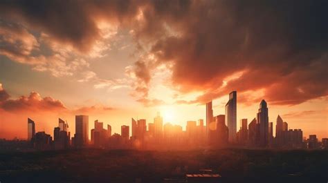 Premium Photo The Sun Sets Behind A City Skyline Transforming The