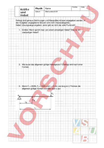 Arbeitsblatt Pr Fung Physik Hebel Physik Mechanik Starrer K Rper