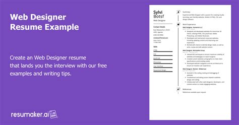 Web Designer Resume Example Free Guide