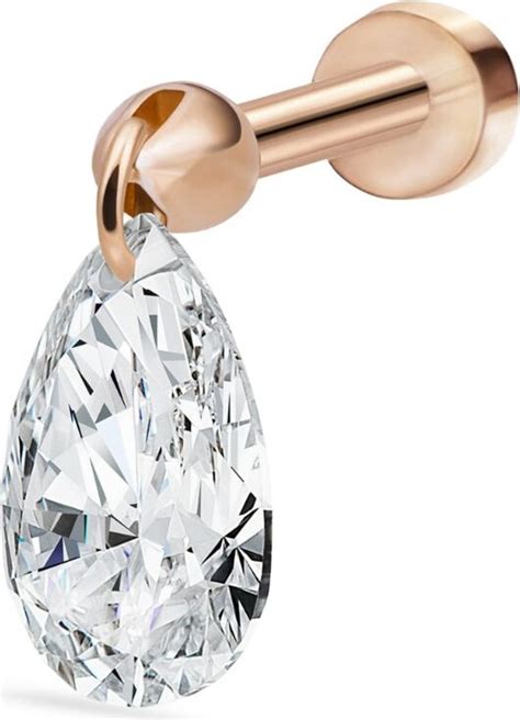 Maria Tash Floating Pear Diamond Charm Threaded Single Stud Earring