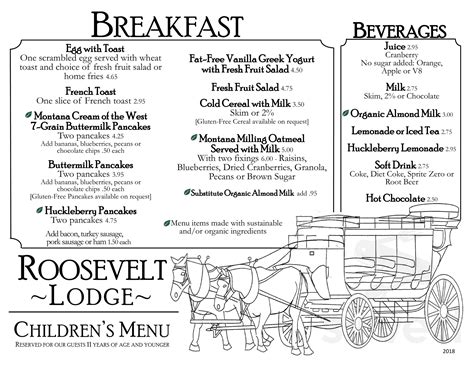 Roosevelt Lodge Dining Room menus in Yellowstone National Park, Wyoming ...