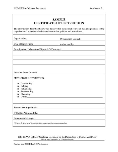 Template Ideas Certificate Of Destruction Frightening Product With Hard