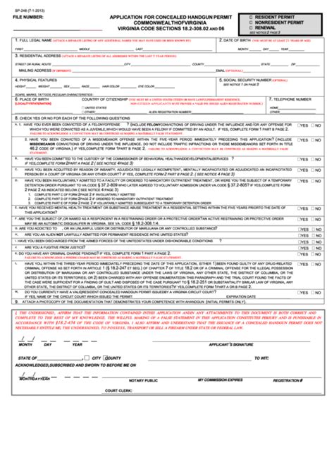 Fillable Form Sp Application For Concealed Handgun Permit