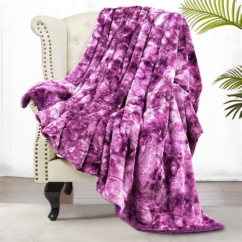 Comaza Faux Fur Throw Blanket With Reversible Sherpa For Sofacouch And