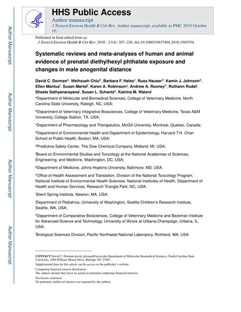 Pdf Systematic Reviews And Meta Analyses Of Human And Animal Evidence