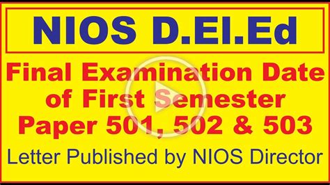 Nios Deled Final Exam Date Sheet May June June Youtube