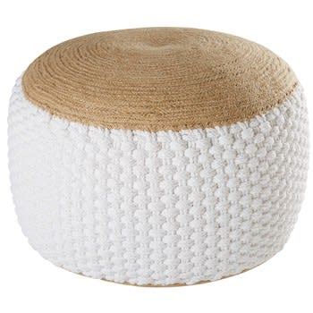 Pouf rond en jute et coton marron et écru tressés MATTIS Maisons du Monde