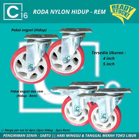 Jual Roda Trolley Nylon Hidup Rem Inch Inch Termurah Roda Troli