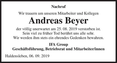 Traueranzeigen Von Andreas Beyer Abschied Nehmen De