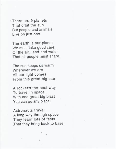 Outer Space Earth Poems Outer Space Science Poems