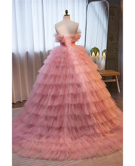 Cute Pink Puffy Ballgown Prom Dress Strapless Mx Gemgrace