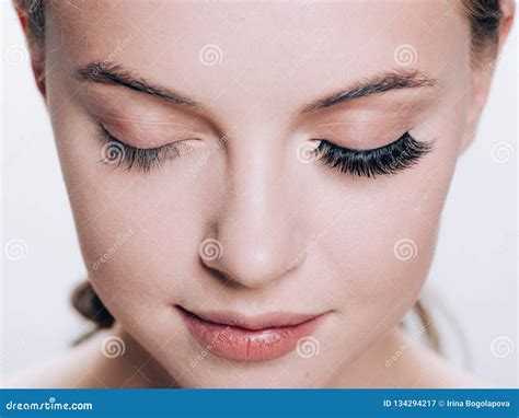 Beautiful Woman Face With Eyelashes Lashes Extension Before And After