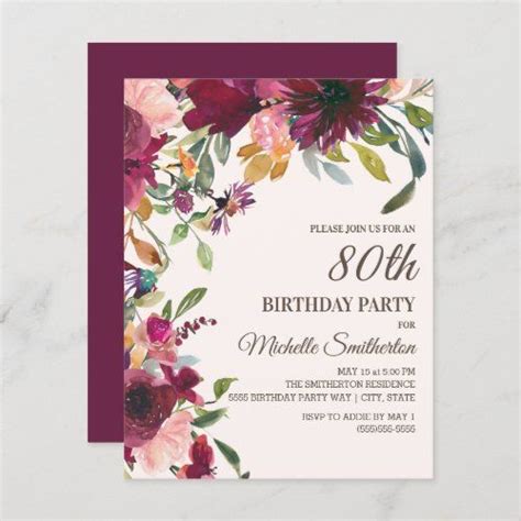 Elegant Purple Pink Gold Floral 80th Birthday Invitation Zazzle 21st Birthday Invitations