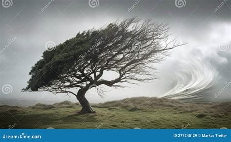 A Tree Sways In The Wind Bending And Swaying With The Gusts Created With Generative Ai Stock