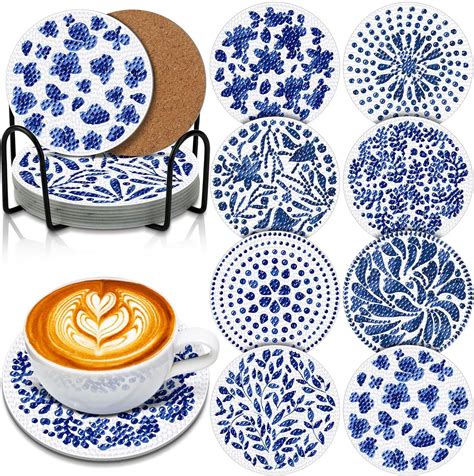 Amazon Hushee Pcs Diamond Painting Coasters Indigo Blue Coasters