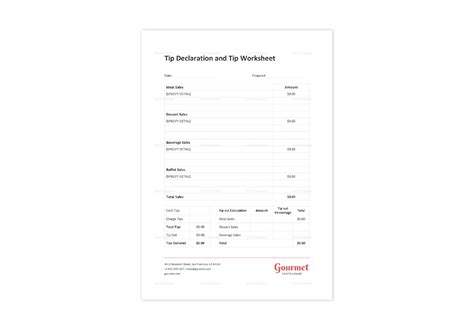 Restaurant Tip Declaration And Tipout Worksheet Template Best Templates