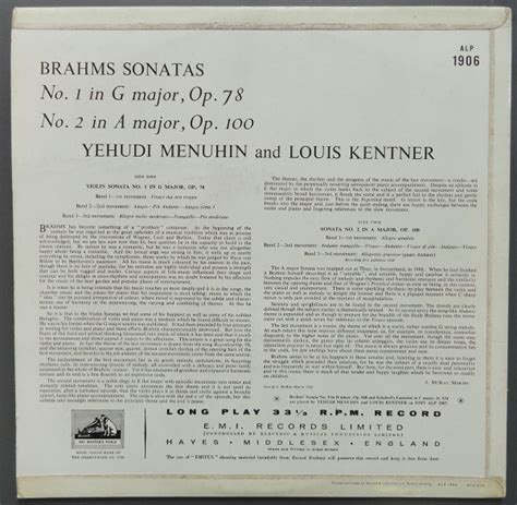 Brahms Sonatas By Johannes Brahms Yehudi Menuhin Louis Kentner