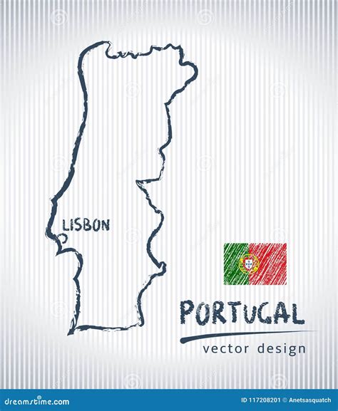 Portugal National Vector Drawing Map On White Background Stock Vector