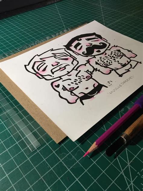 Linocut Print 8X10 Hairy Sexy Muscle Hunk Gay Blushing Couple Etsy