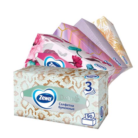 Салфетки Бумажные в коробке Zewa Deluxe Дизайн, 3 слоя, 90 шт. - купить ...