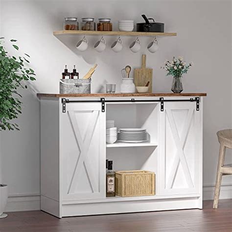 Farmhouse Coffee Bar Cabinet With Storage Kitchen Buffet Storage