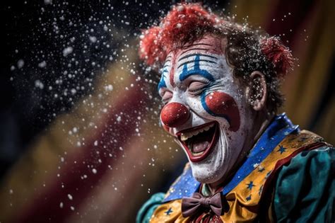 La Imagen De Un Hermoso Payaso Sonriente Con Lágrimas De Alegría En El