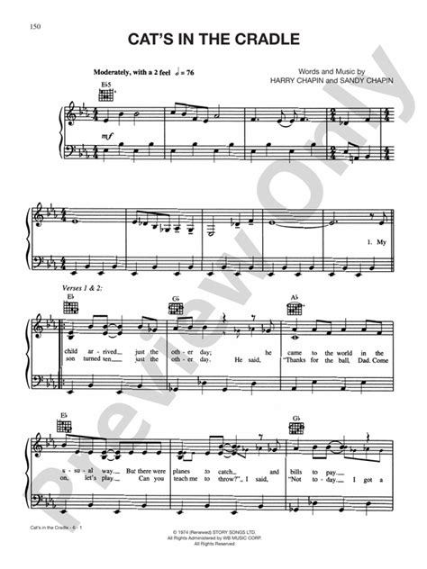 Cat S In The Cradle Piano Vocal Chords Harry Chapin Digital Sheet