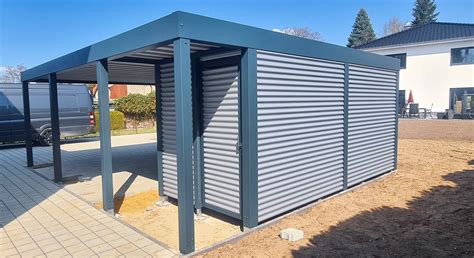 Metall Carport mit versetztem Geräteraum individuell nach Maß