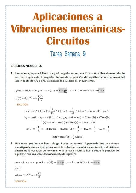 Aplicaciones a Vibraciones mecánicas Circuitos Tarea resuelta semana 9