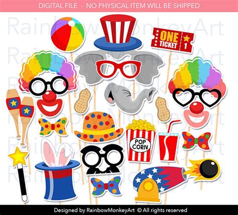 Printable Circus Photo Booth Props Circus Party Props Carnival Photobooth Props Clown Party