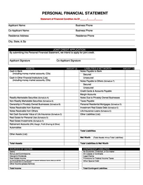 Free Printable Personal Financial Statement