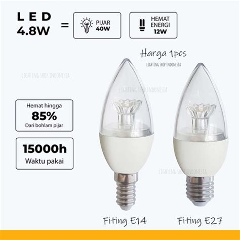 Jual Lampu Bohlam Led 4 8W Candle Fiting E27 E14 Cahaya Warm White