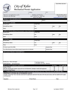 Fillable Online Kelso FOR OFFICE USE ONLY City Of Kelso Mechanical