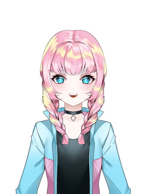 Free Pngtuber Model Pink Hair Braided Pigtail Blue Eyes Light