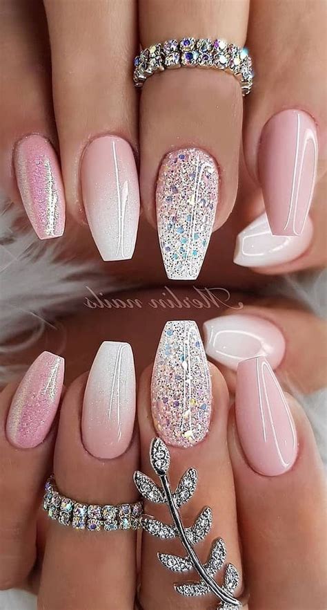 Pink And White Ombre Pink Glitter Nail Polish Cute Summer Nails