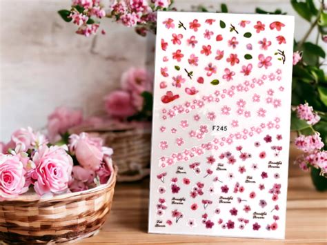 Pink Flower Nail Stickers, Cherry Blossom Nail Sticker, Pink Flower Nail Decals, Cherry Blossom ...