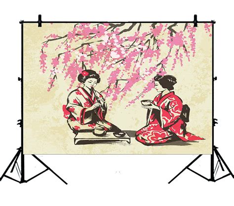 Phfzk 7x5ft Asian Backdrops Japanese Lady Wearing Kimono With Cherry