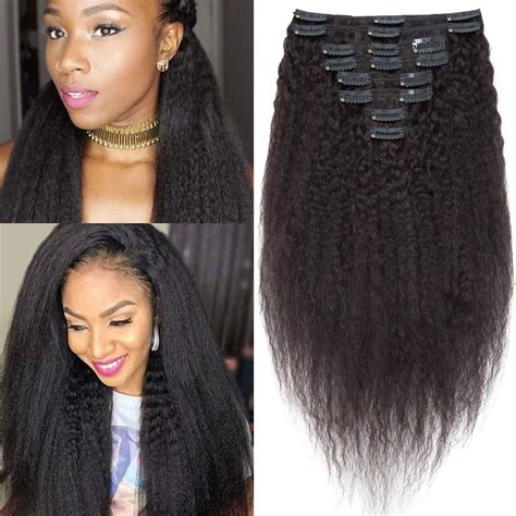 S Noilite Kinky Straight Clip In Human Hair Extensions For Black Women Afro Kinky